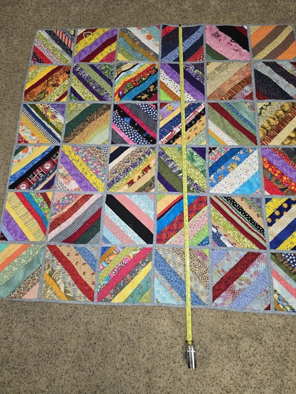 Scrappy String Quilt Lap Quilt Modern Machine Quilted Wall Hanging